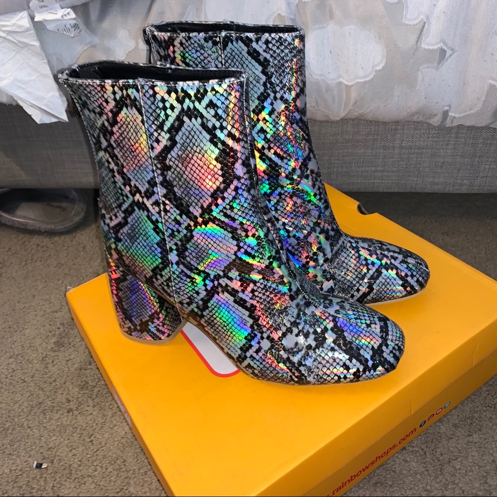 NEVER WORN!! iridescent snake skin boots!